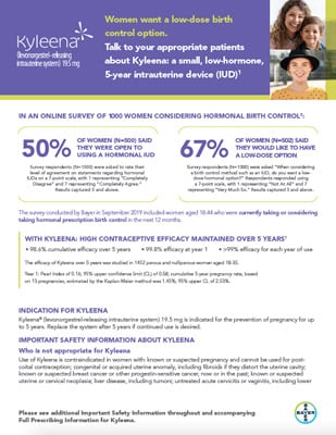 Kyleena (levonorgestrel-releasing intrauterine system) 19.5 mg IUD extended quick hit brochure cover thumbnail.